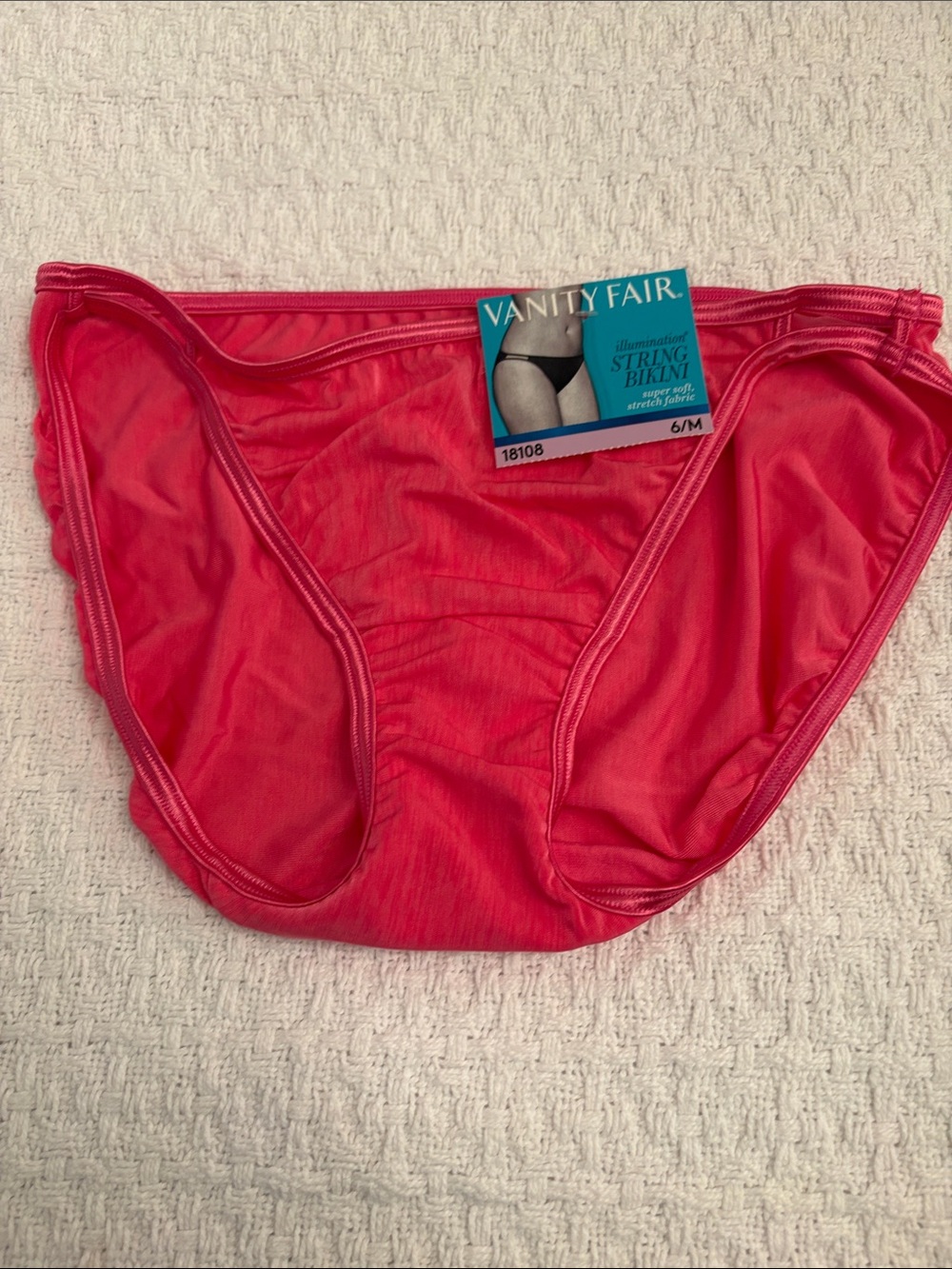 NWT Vanity Fair Bright Pink String Bikini Panty size 6/M style 18108